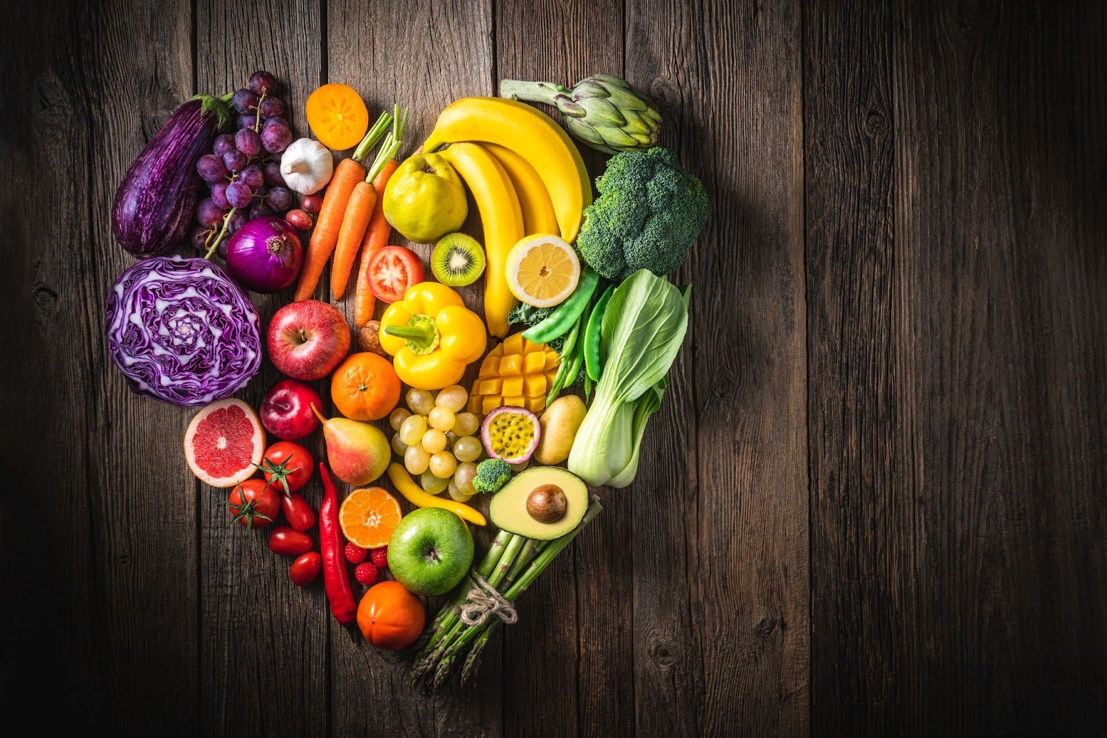 fruits and veggies in shape of heart